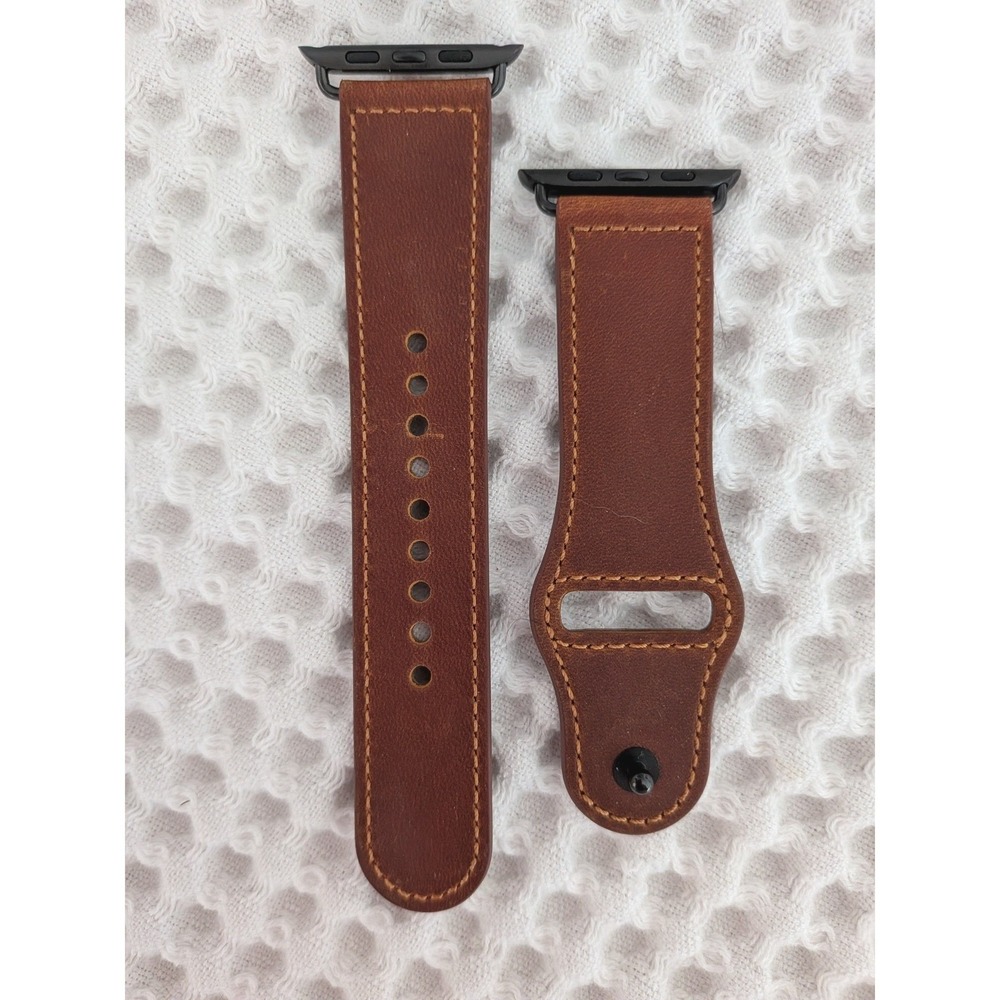 Apple Watch Band 45mm 44mm 42mm Genuine Leather Brown Strap Retro Saddle Style